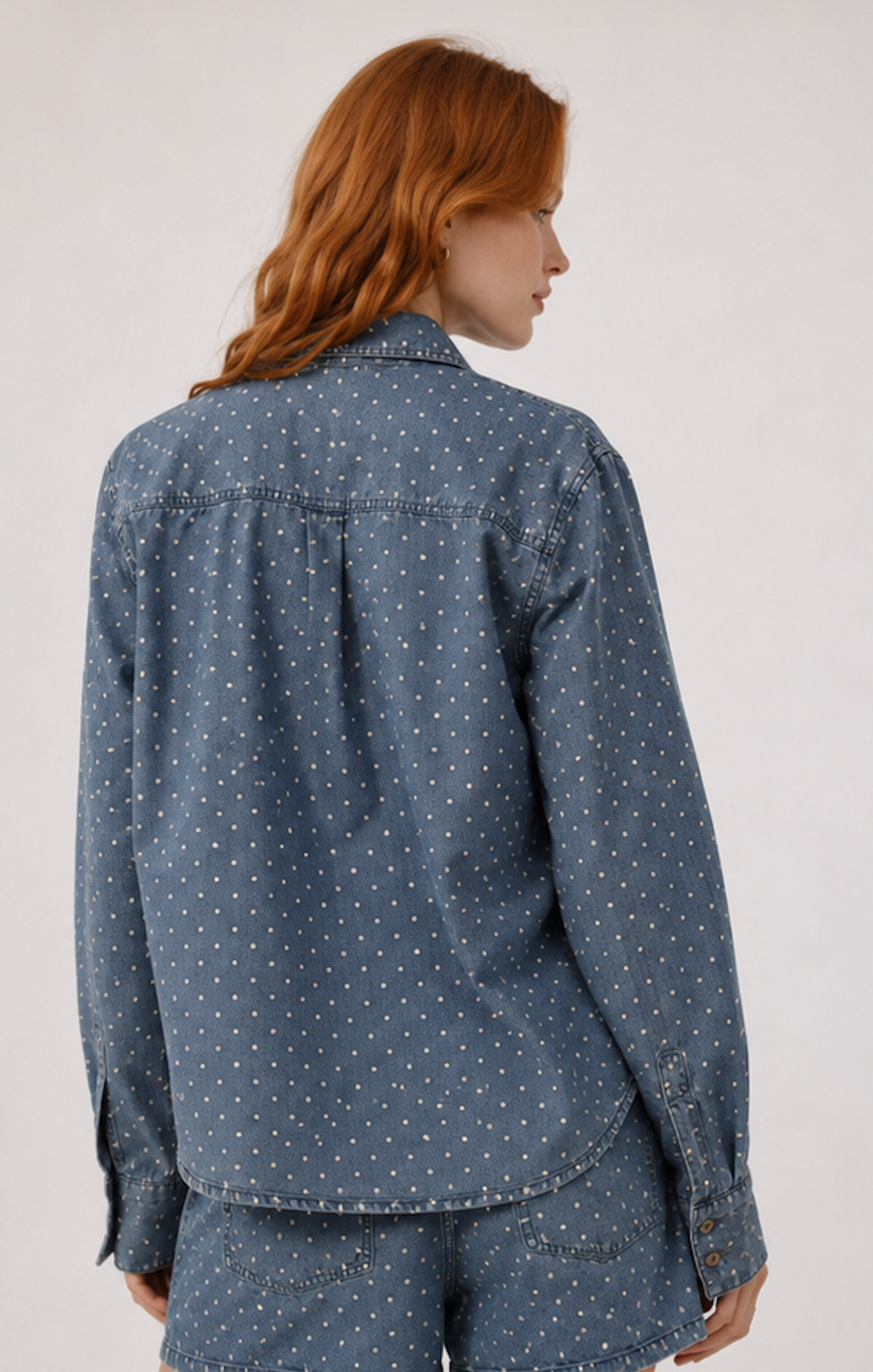 Polka dotted denim shirt, MICHA - Size M