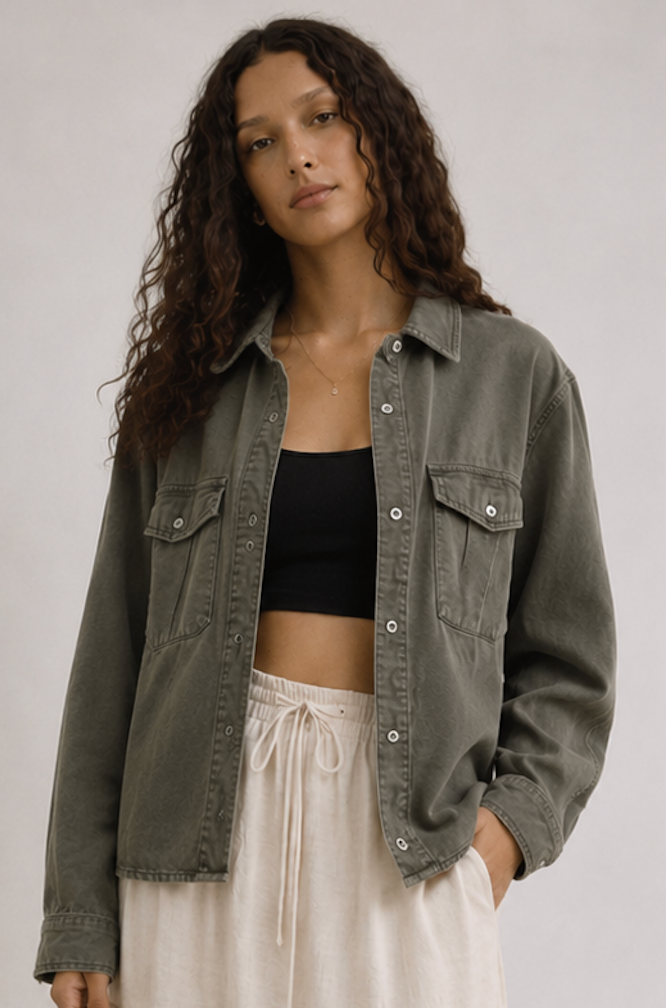 Olive Shacket with Chest Pockets, Co'couture - Size M