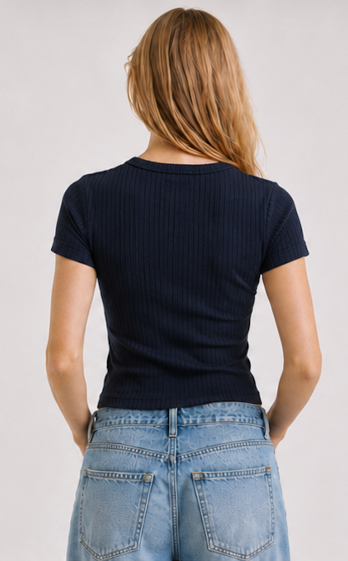 Black Ribbed T-Shirt, H&M – Size S