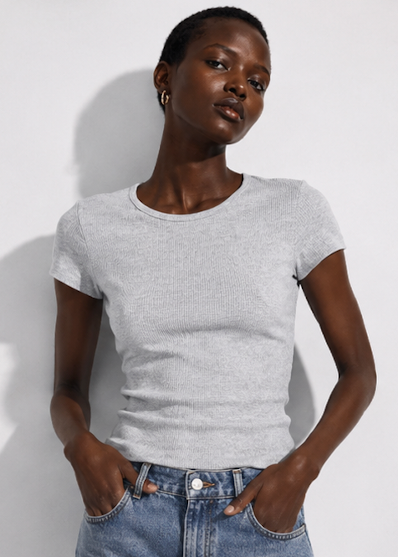 Light grey ribbed short-sleeve, H&M – Size XS
