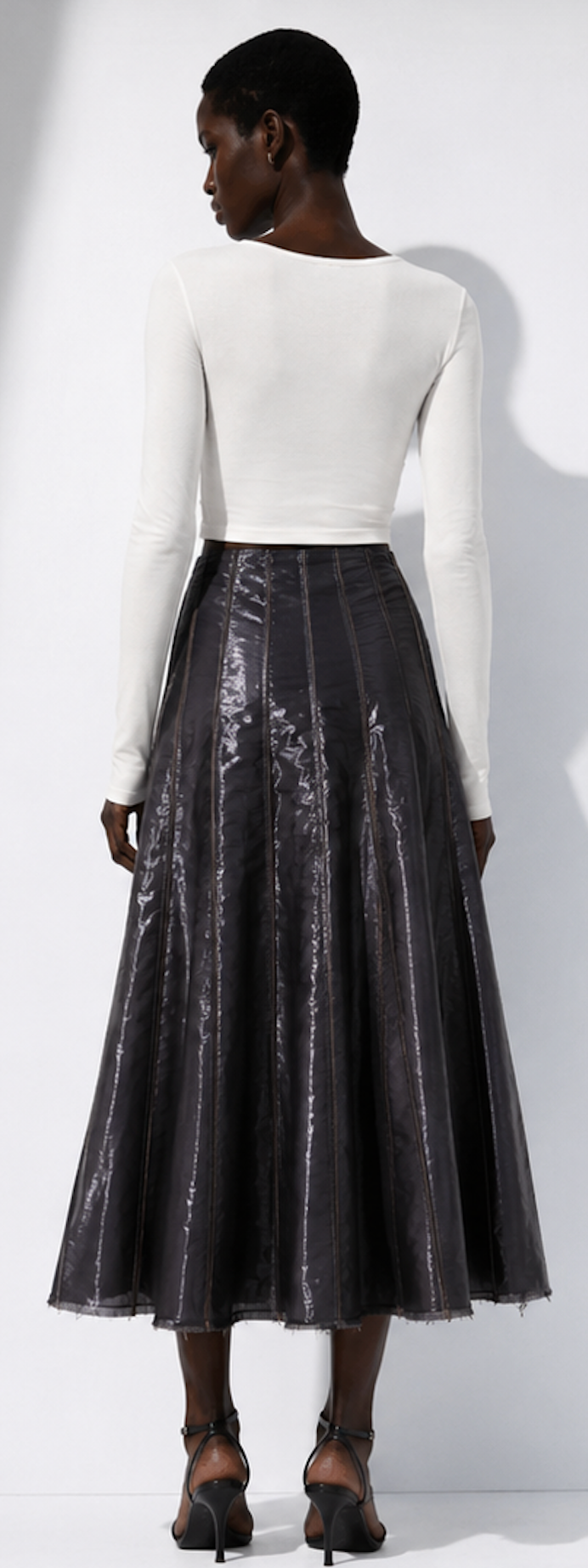 Shiny Paneled Midi Skirt, sandwich_ – Size 36