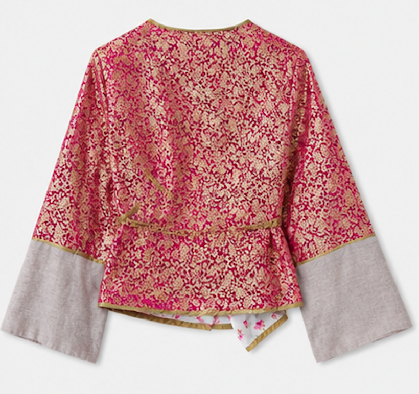Wrap Blouse in pink-and-gold brocade, Mille K – Size M