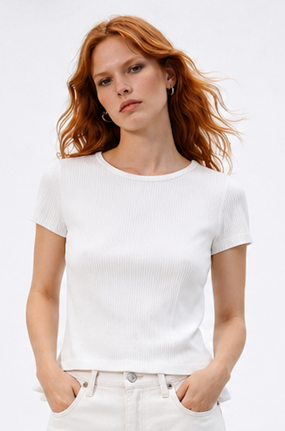 White Ribbed T-Shirt, H&M – Size M