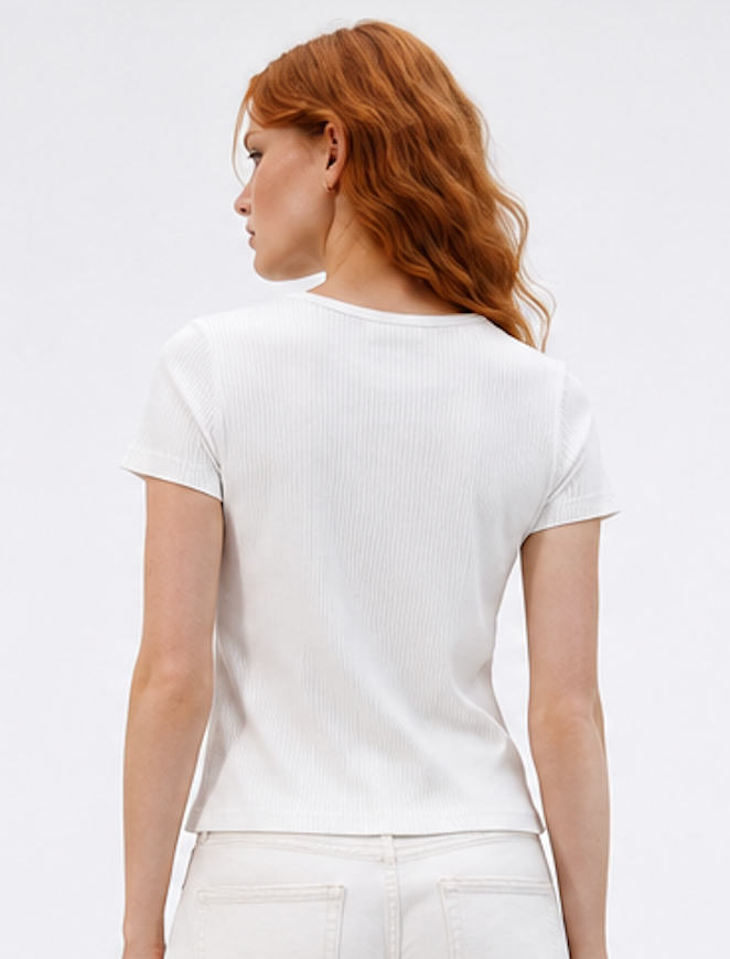 White Ribbed T-Shirt, H&M – Size M