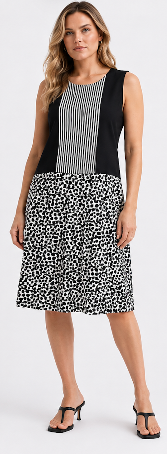 Black and white sleeveless A-Line Dress, Part Two – Size EU 40 (UK 14)