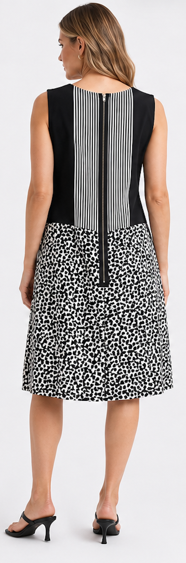 Black and white sleeveless A-Line Dress, Part Two – Size EU 40 (UK 14)
