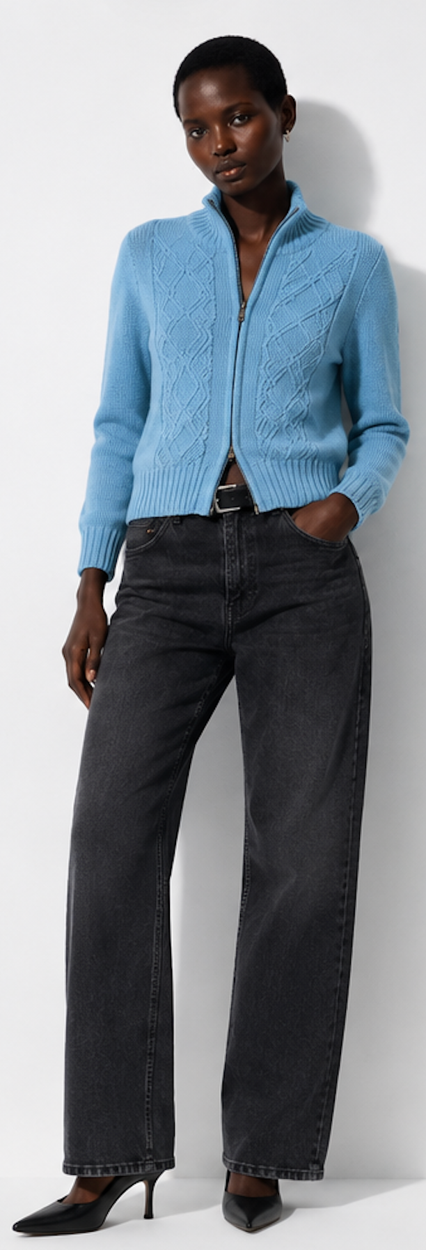 Light blue  Zip-Up Sweater, DEPARTIRE – Size XXL