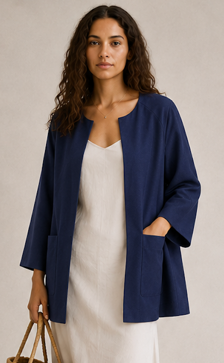 Bright Blue Collarless Coat, H&M – Size 38