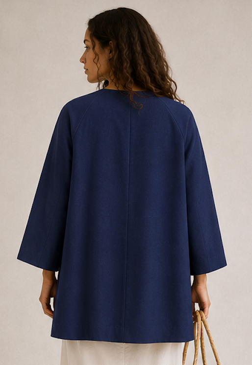 Bright Blue Collarless Coat, H&M – Size 38