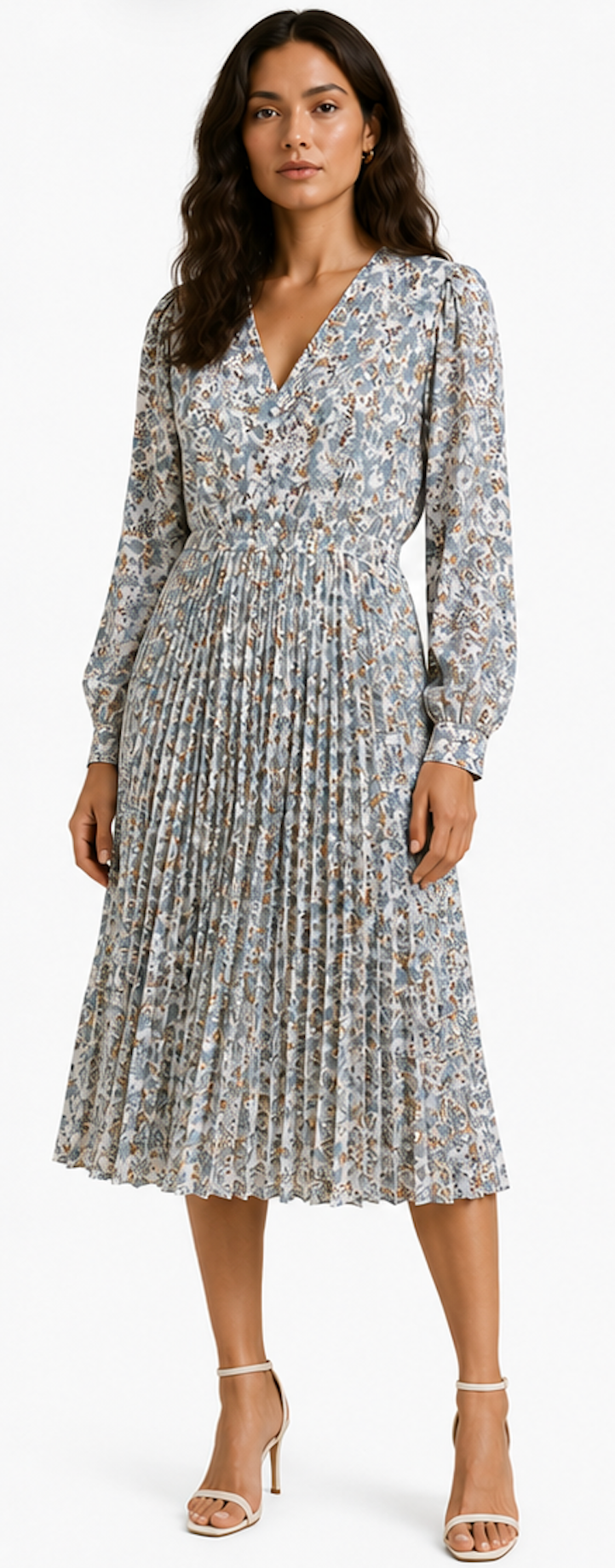 Light blue floral Pleated Midi Dress, RR – Size 42