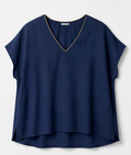 Navy V-neck Blouse, VINTAGE DRESSING – Size M