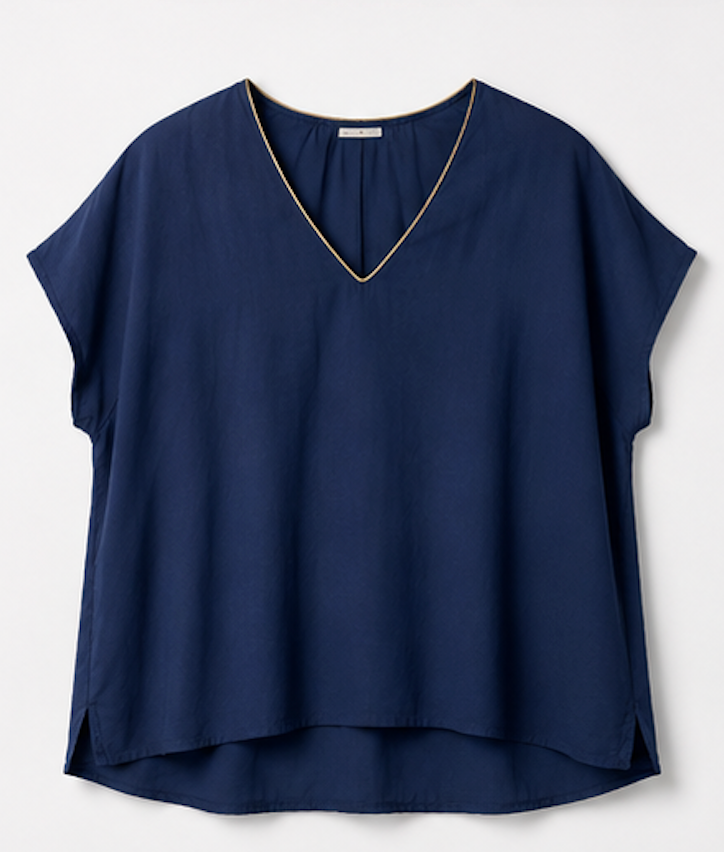 Navy V-neck Blouse, VINTAGE DRESSING – Size M