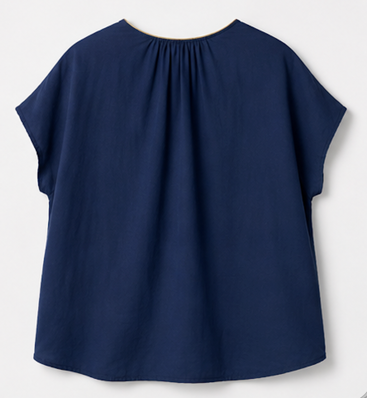 Navy V-neck Blouse, VINTAGE DRESSING – Size M