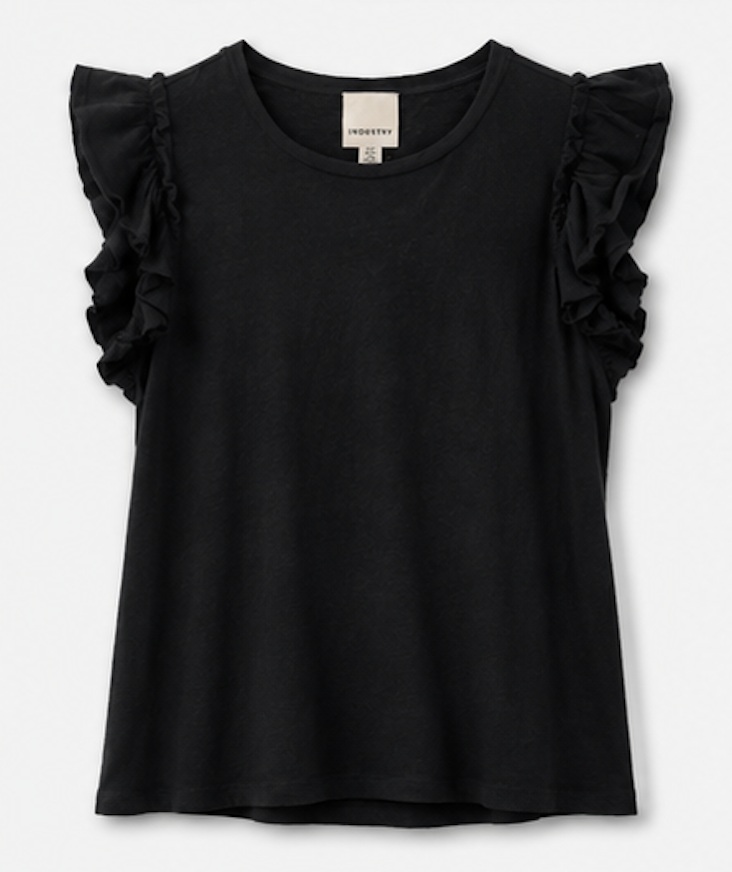 Black Ruffle Sleeve T-Shirt, INDUSTRY – Size S