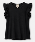 Black Ruffle Sleeve T-Shirt, INDUSTRY – Size S