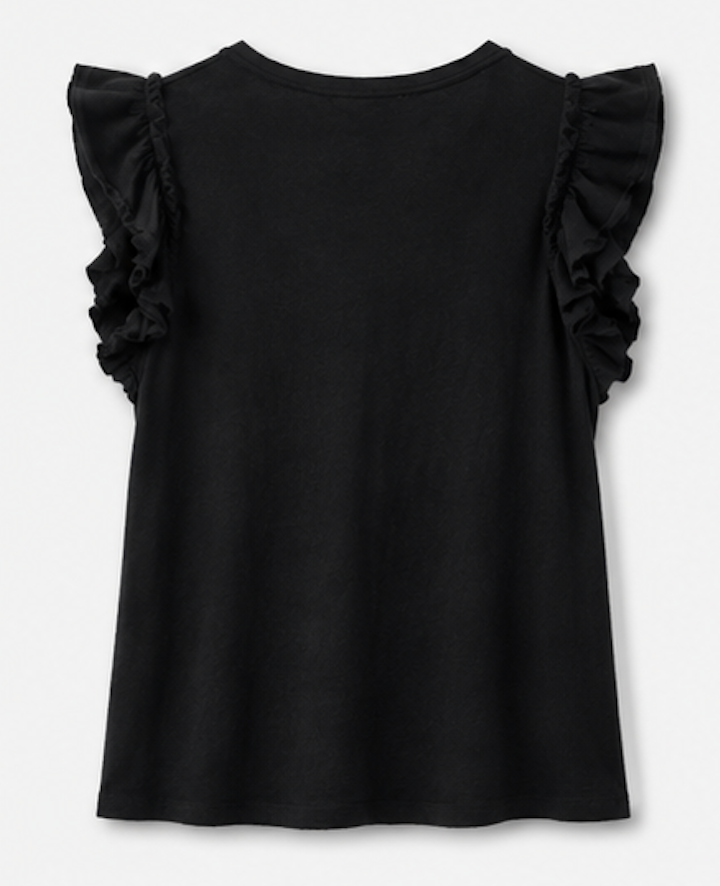 Black Ruffle Sleeve T-Shirt, INDUSTRY – Size S
