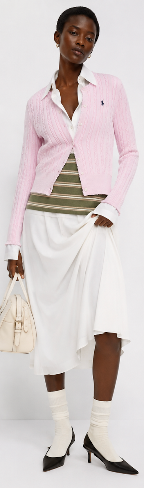 Light pink Cable Knit Cardigan, POLO RALPH LAUREN – Size L (12-14)