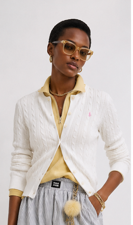 Classic white cable-knit Cardigan, POLO RALPH LAUREN – Size L (12-14)