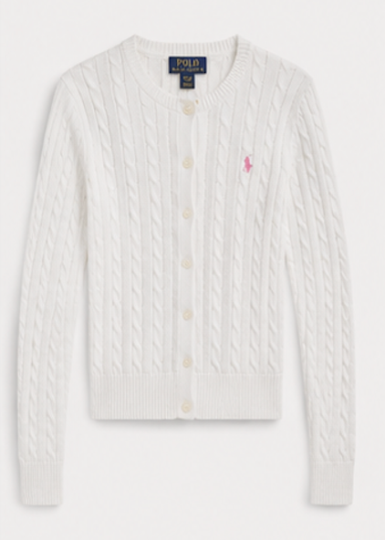 Classic white cable-knit Cardigan, POLO RALPH LAUREN – Size L (12-14)