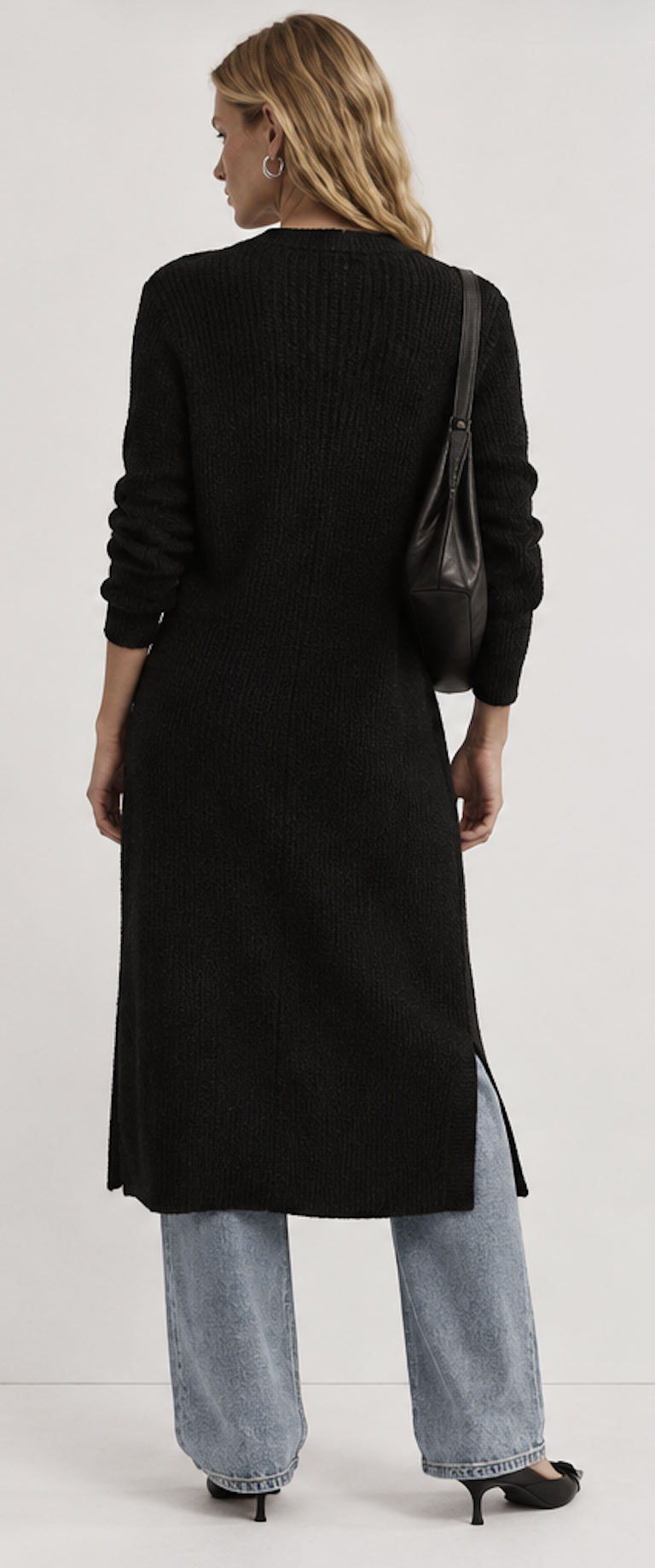 Black open-front Longline Cardigan, ZEN BASIC – Size M