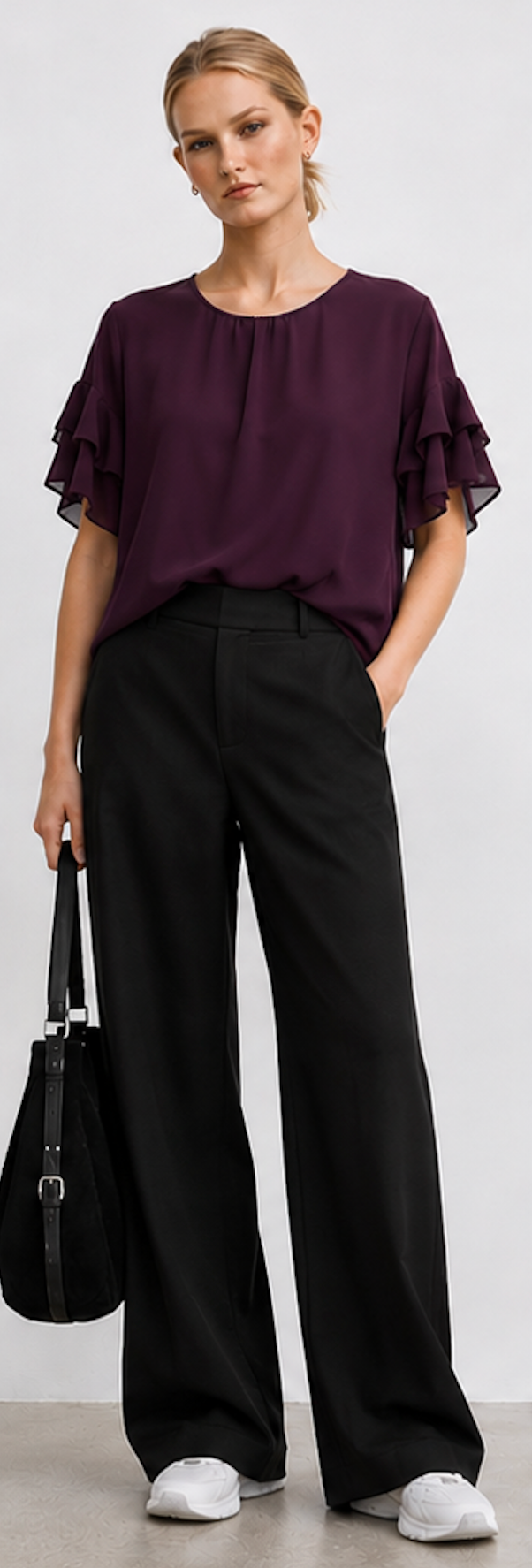 Plum purple Ruffle Sleeve Blouse, Japna – Size M