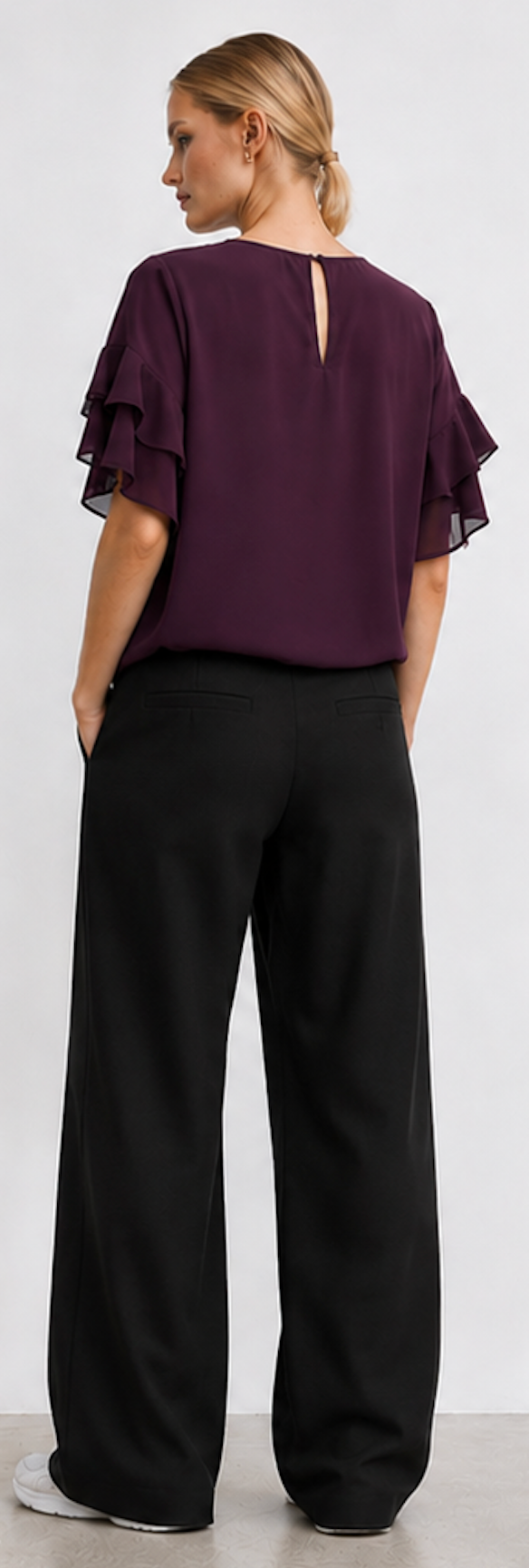 Plum purple Ruffle Sleeve Blouse, Japna – Size M