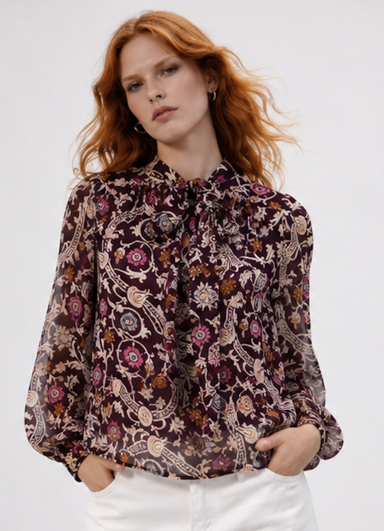Floral Tie-Neck Floral Blouse, Ann Taylor Factory- Size XS
