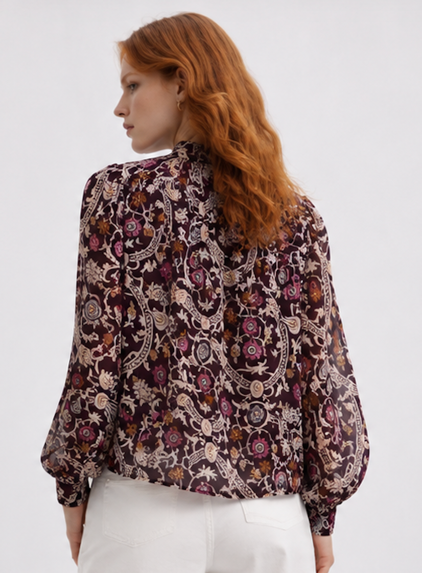 Floral Tie-Neck Floral Blouse, Ann Taylor Factory- Size XS