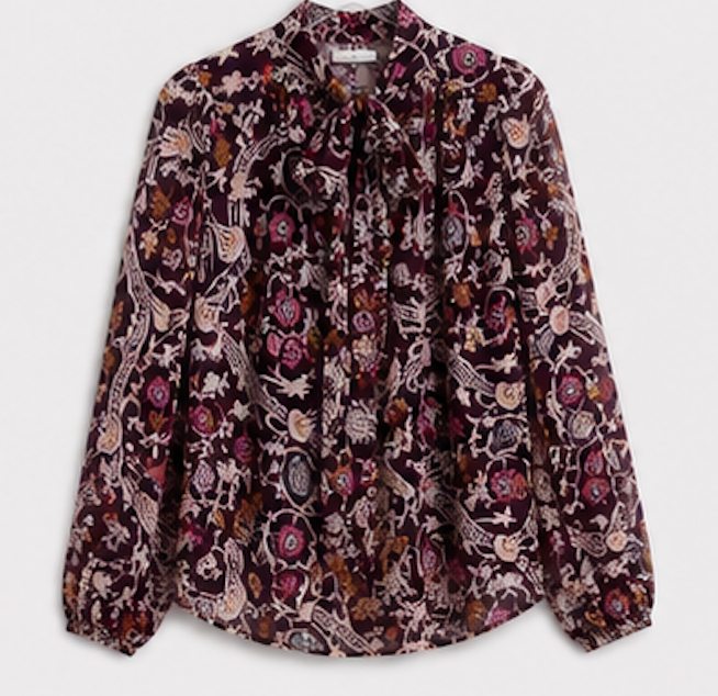 Floral Tie-Neck Floral Blouse, Ann Taylor Factory- Size XS