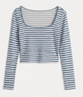 Blue and white striped Long sleeved Crop Top – Size S