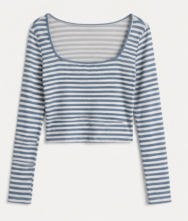Blue and white striped Long sleeved Crop Top – Size S