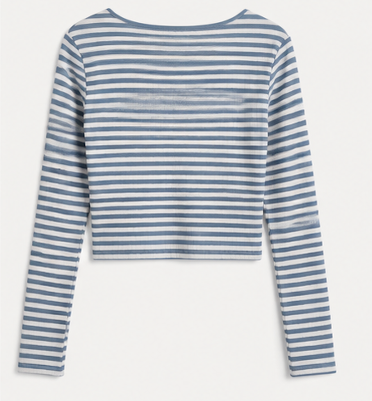 Blue and white striped Long sleeved Crop Top – Size S