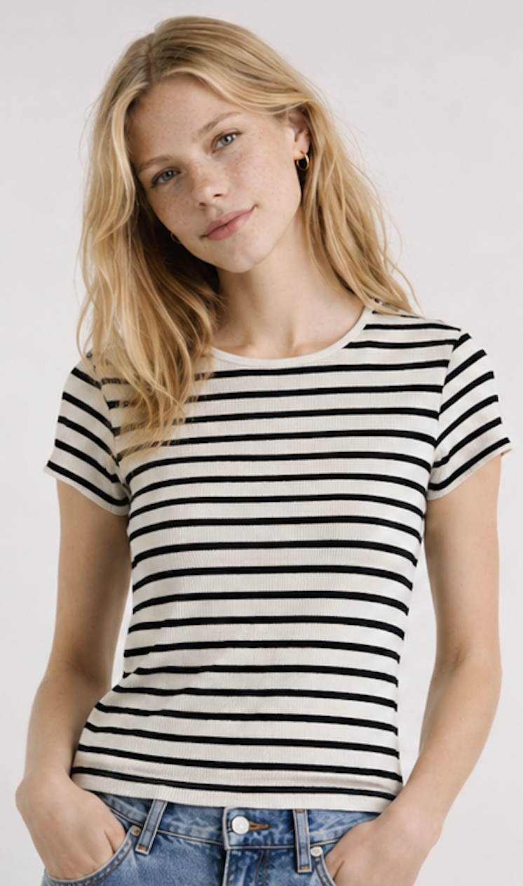 Black-and-white striped ribbed  T-Shirt, H&M – Size S