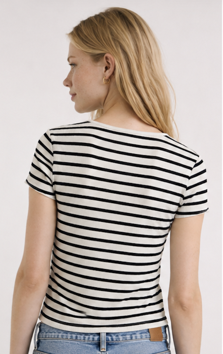 Black-and-white striped ribbed  T-Shirt, H&M – Size S