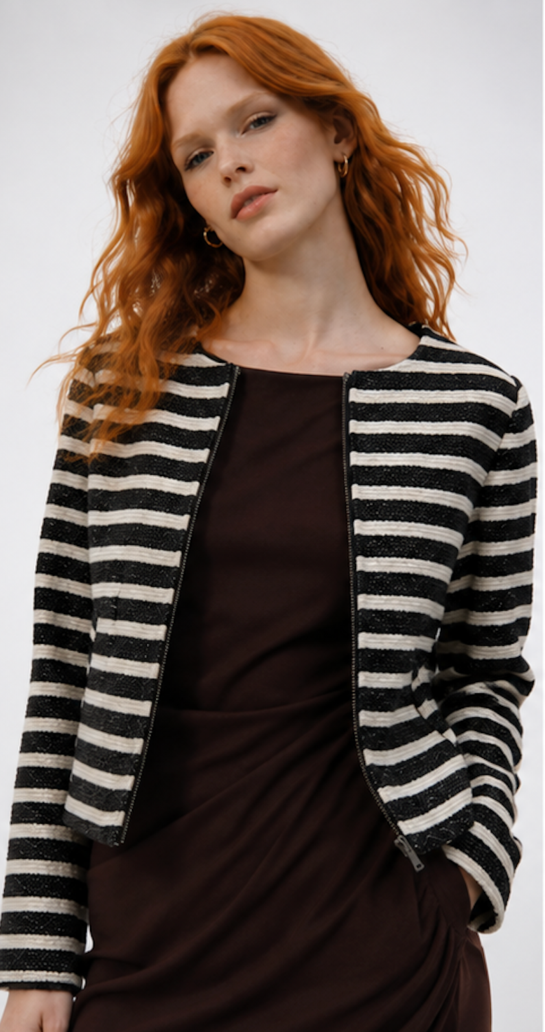 Black and white striped tweed-style Cropped Jacket, .OBJECT – Size S