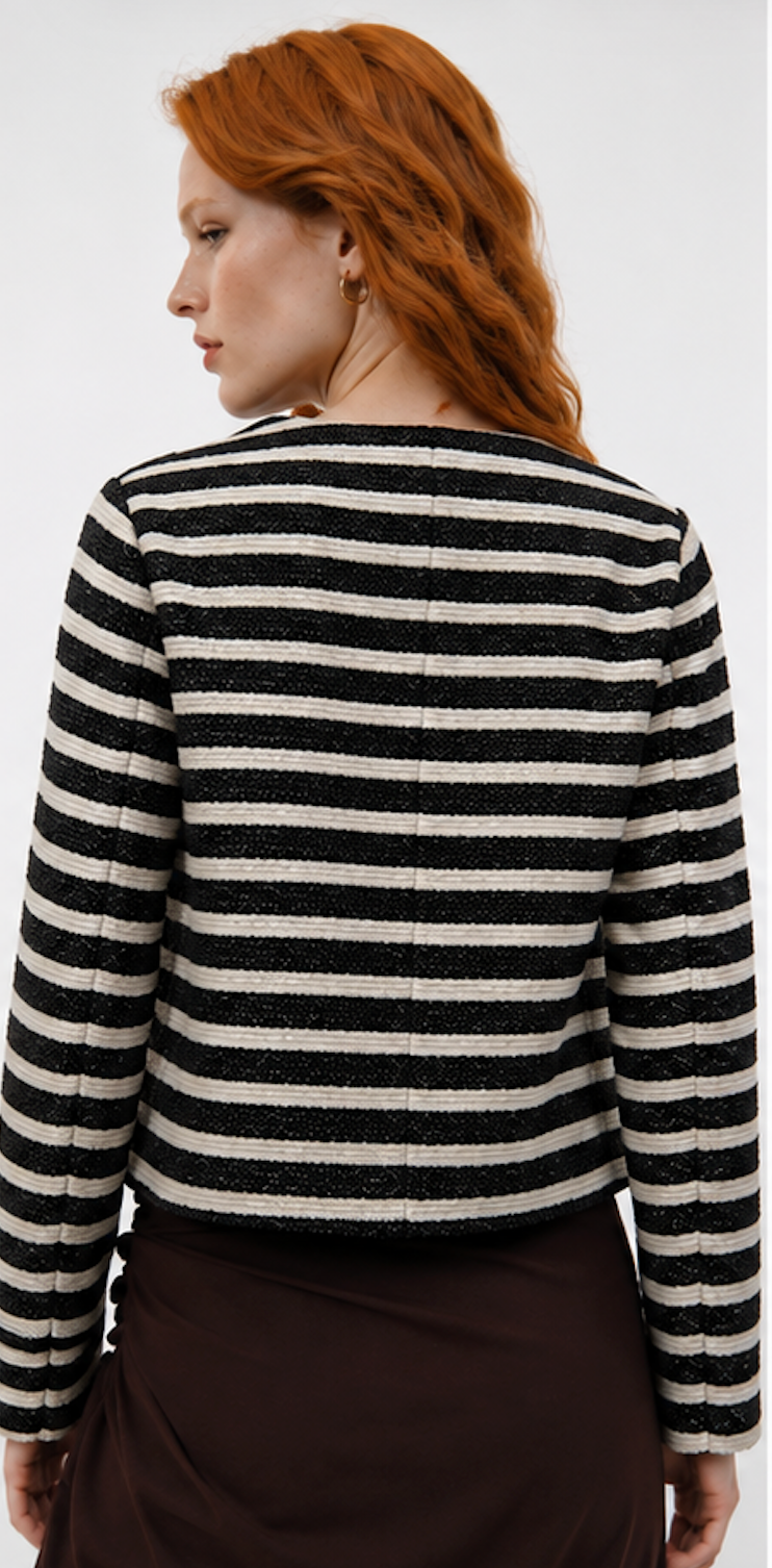 Black and white striped tweed-style Cropped Jacket, .OBJECT – Size S