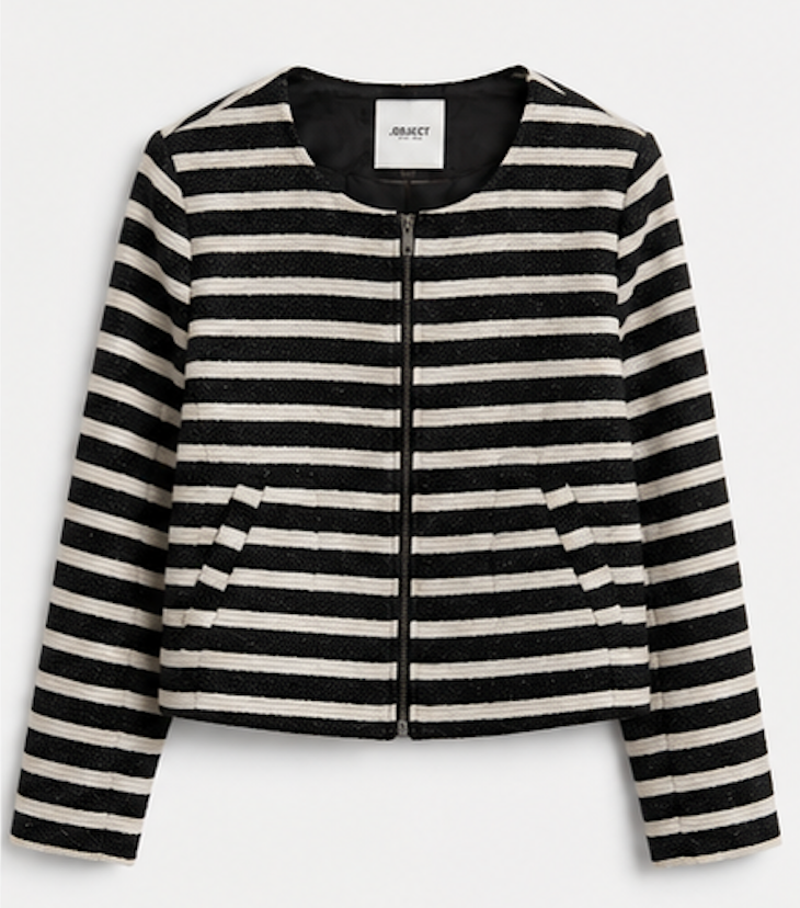 Black and white striped tweed-style Cropped Jacket, .OBJECT – Size S
