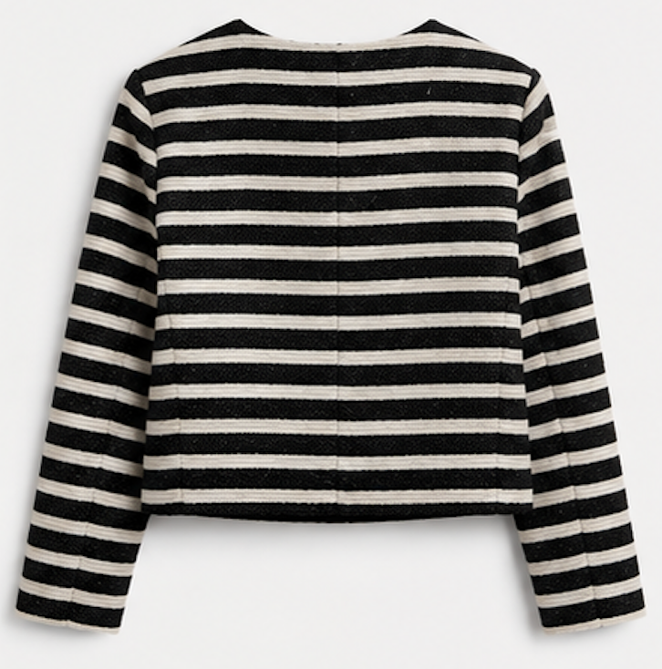 Black and white striped tweed-style Cropped Jacket, .OBJECT – Size S