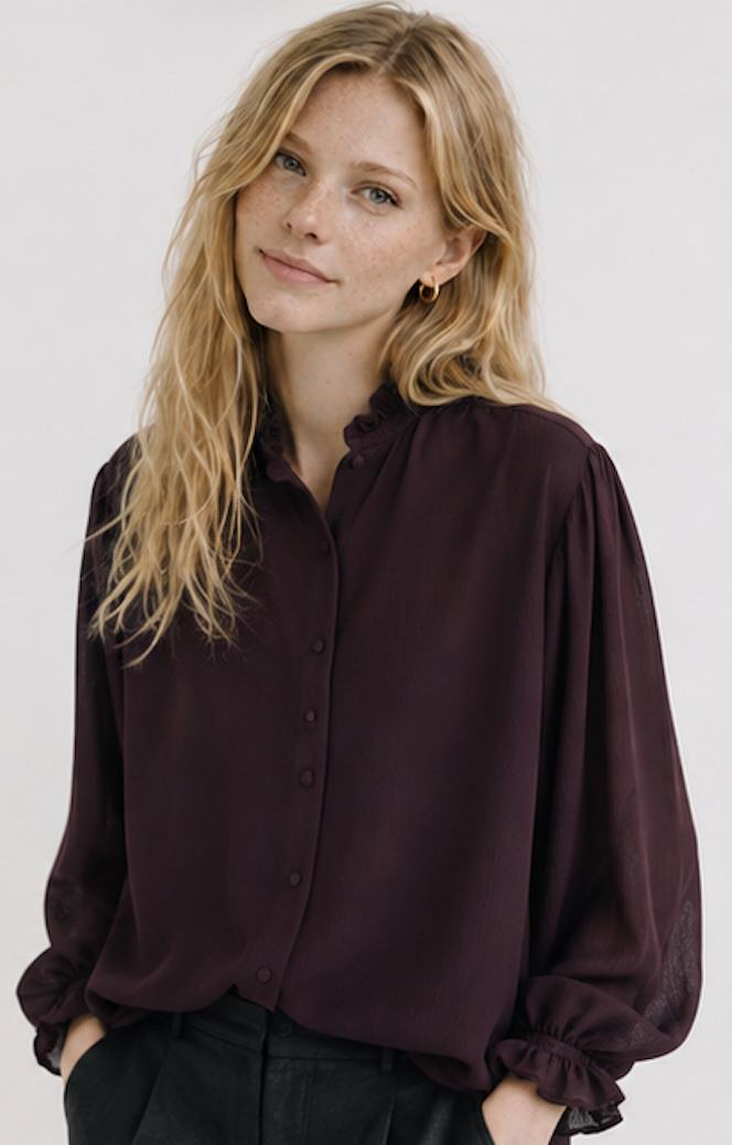 Sheer burgundy Blouse, DESIGNERS, REMIX – Size 36