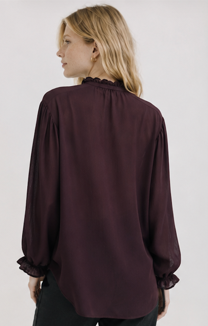 Sheer burgundy Blouse, DESIGNERS, REMIX – Size 36