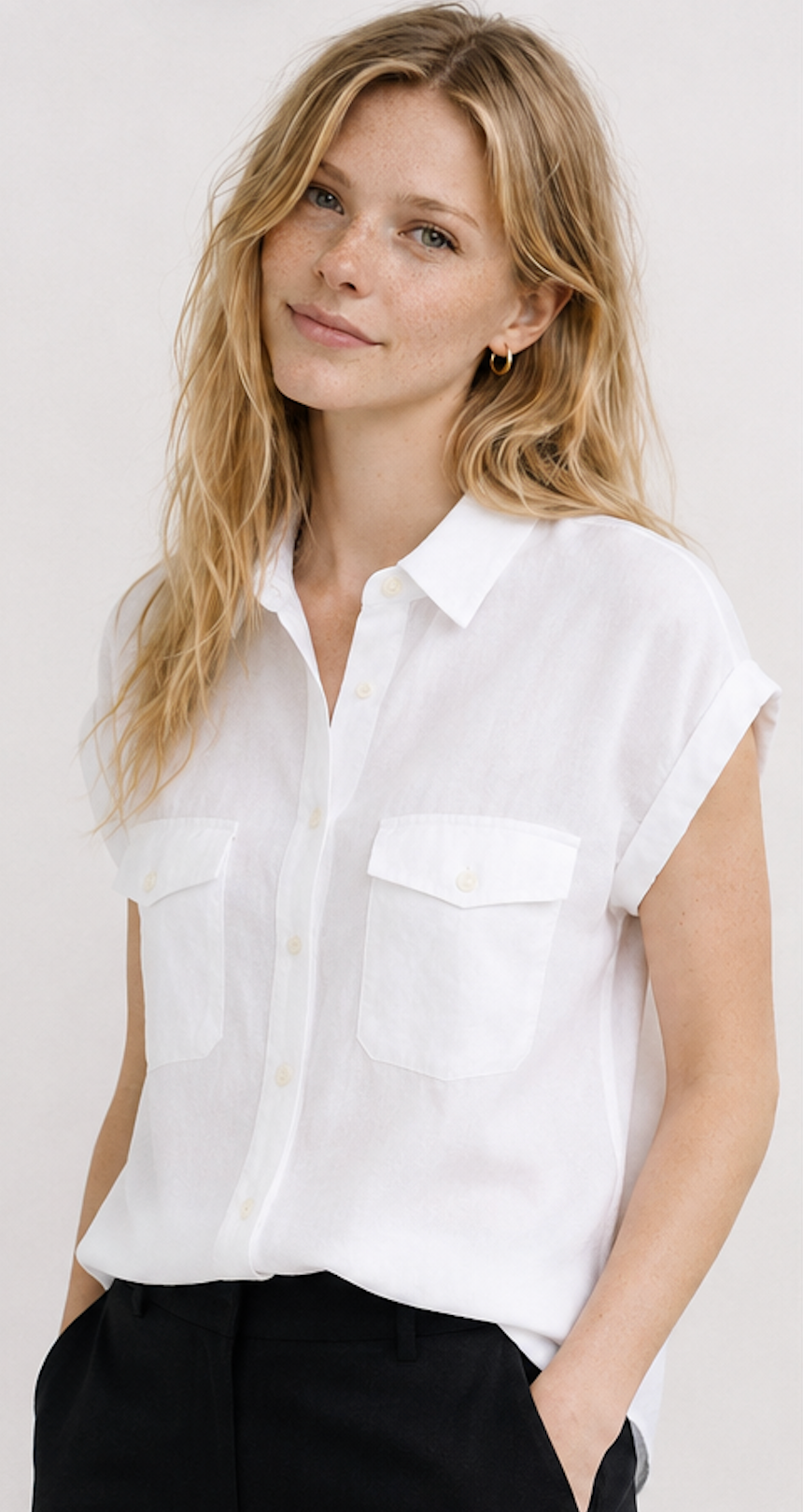 White Short Sleeve Button-Down Shirt, DIVERSE – Size XS