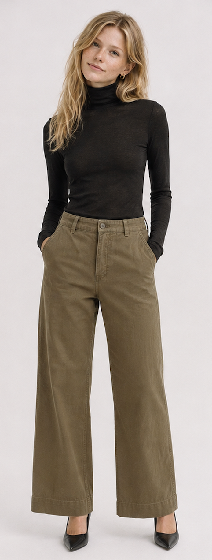 Olive green Wide Leg Chinos, H&M – Size EUR 34