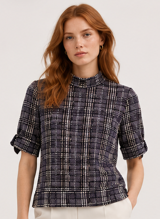 Half -sleeve Mock Neck Blouse, CULTURE – Size M