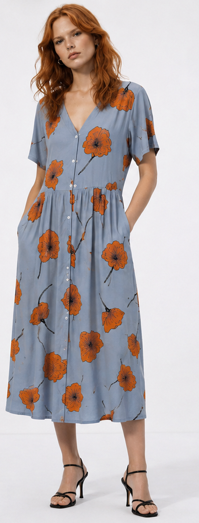 Light blue Floral Midi Dress, moves – Size 36