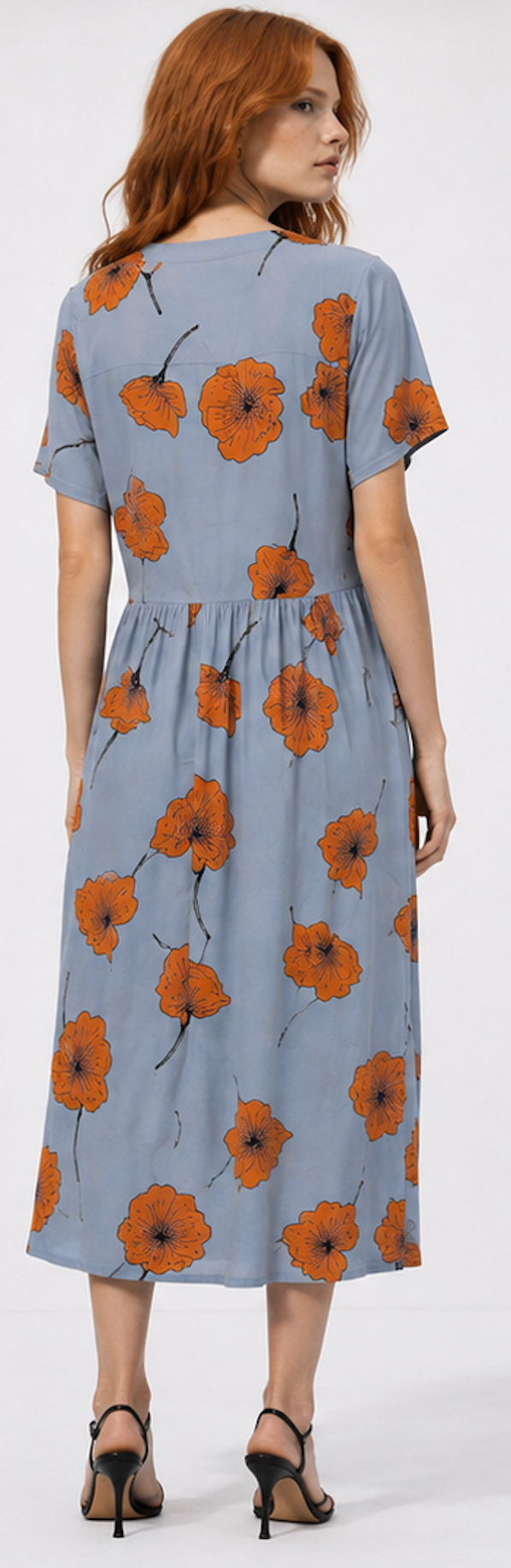 Light blue Floral Midi Dress, moves – Size 36