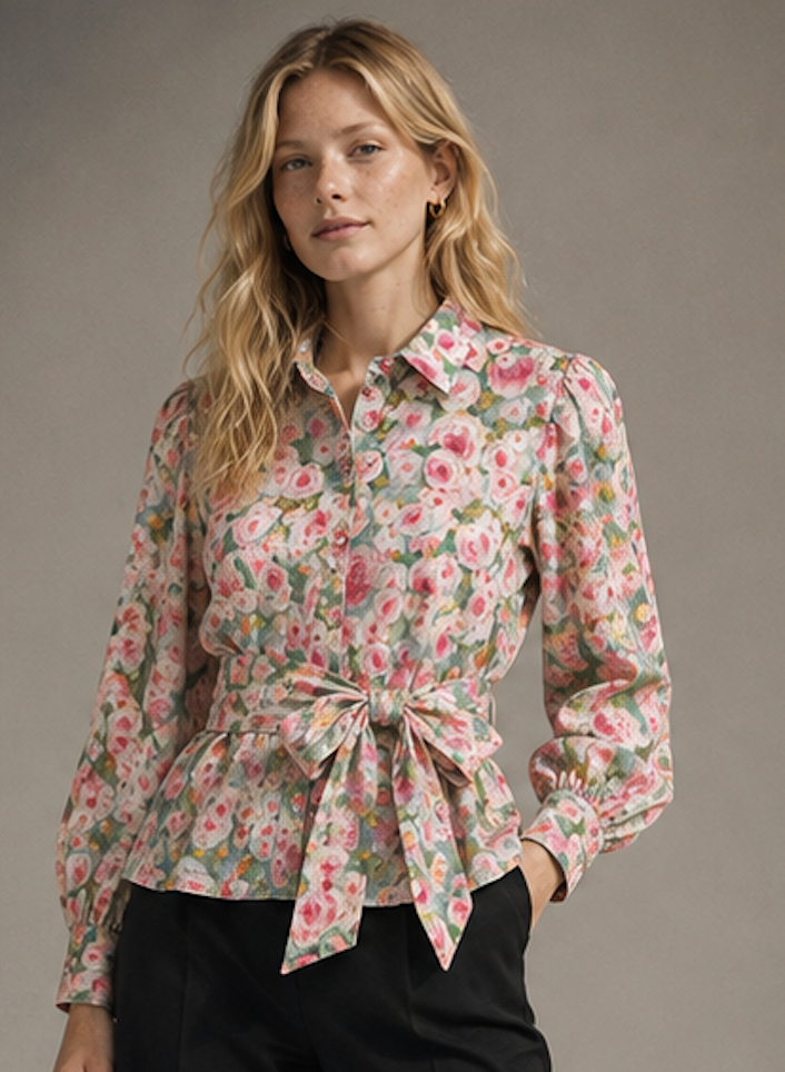 Floral Peplum Blouse, HUNKØN – Size S
