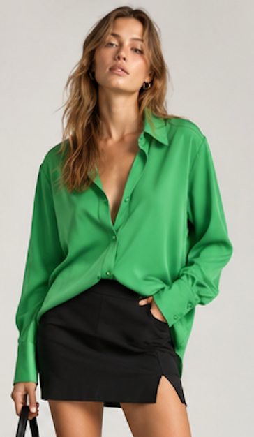 Vibrant green Satin Button-Down Shirt, AMISU – Size XS