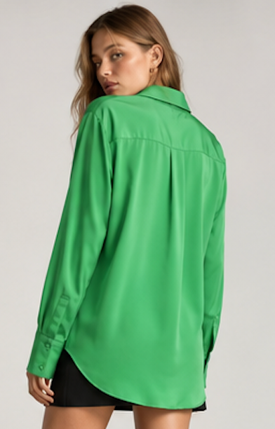 Vibrant green Satin Button-Down Shirt, AMISU – Size XS