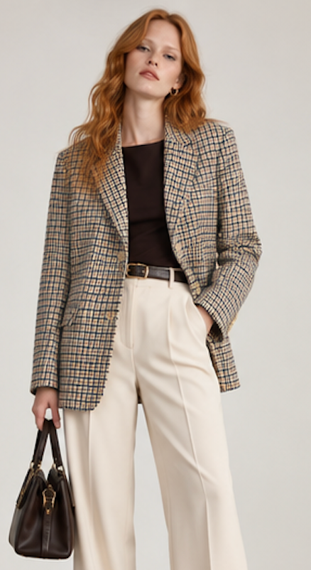 Classic beige and navy checked Blazer – Size L