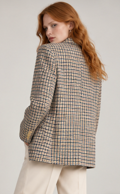 Classic beige and navy checked Blazer – Size L
